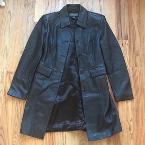 Harold’s Dark Brown Leather Trench Coat